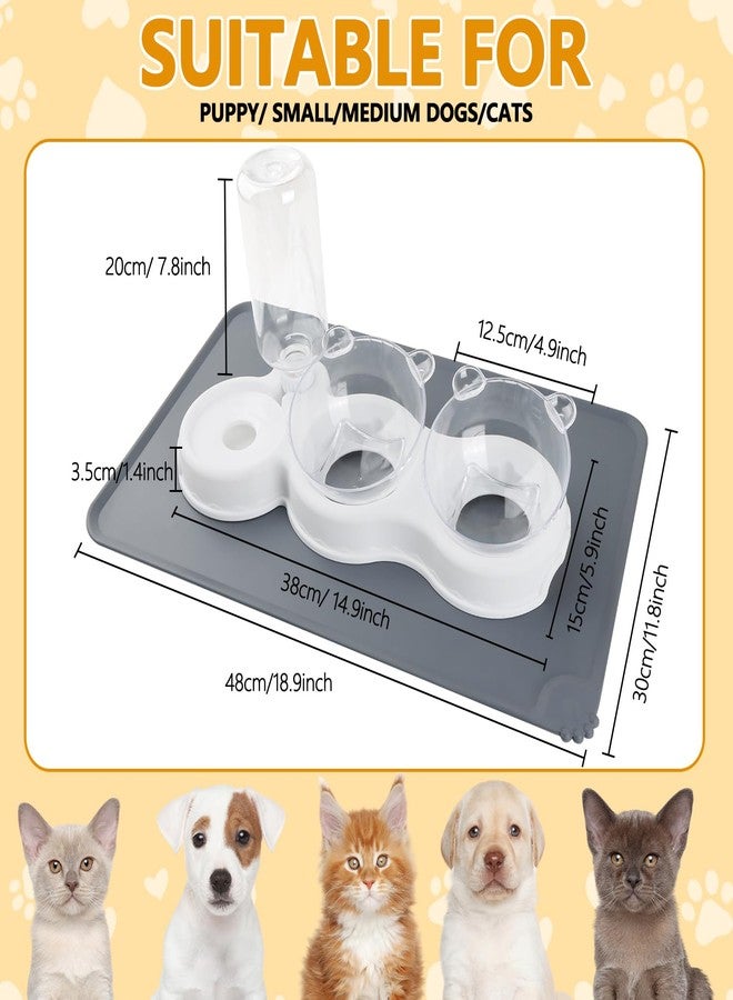 ELOEGO 3-in-1 Cat Food and Water Bowl Set, Double Cat Bowls with Water Dispenser, Pet Food and Water Feeder for Small Medium Dogs Cats (White) - Image 2